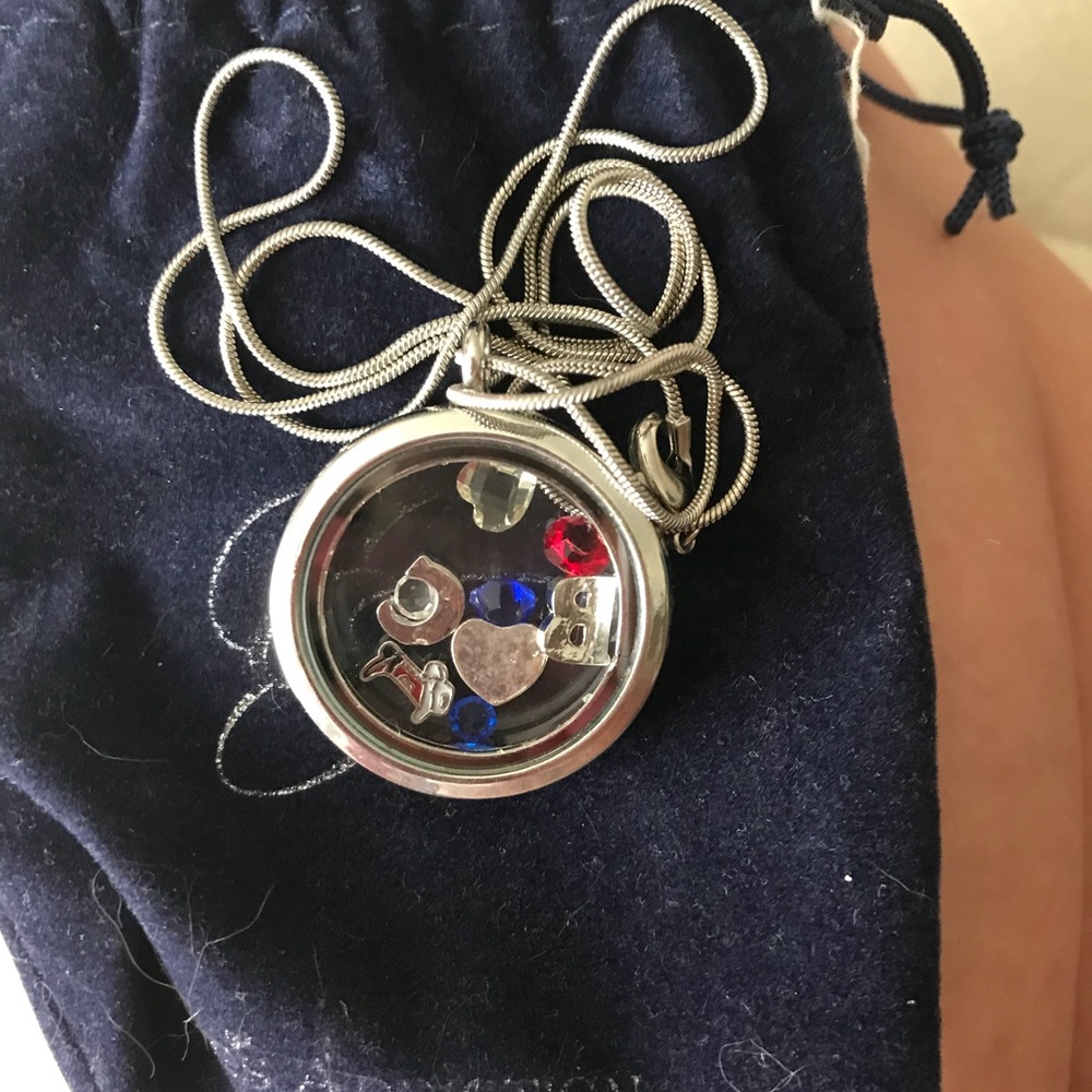 Red white & blue “ B C” initial charm necklace